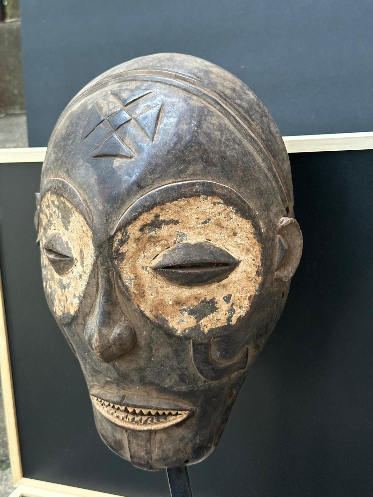 Vintage Chokwe Cihongo Ancestor Mask Carved Wood Angola DRC African Art 14"