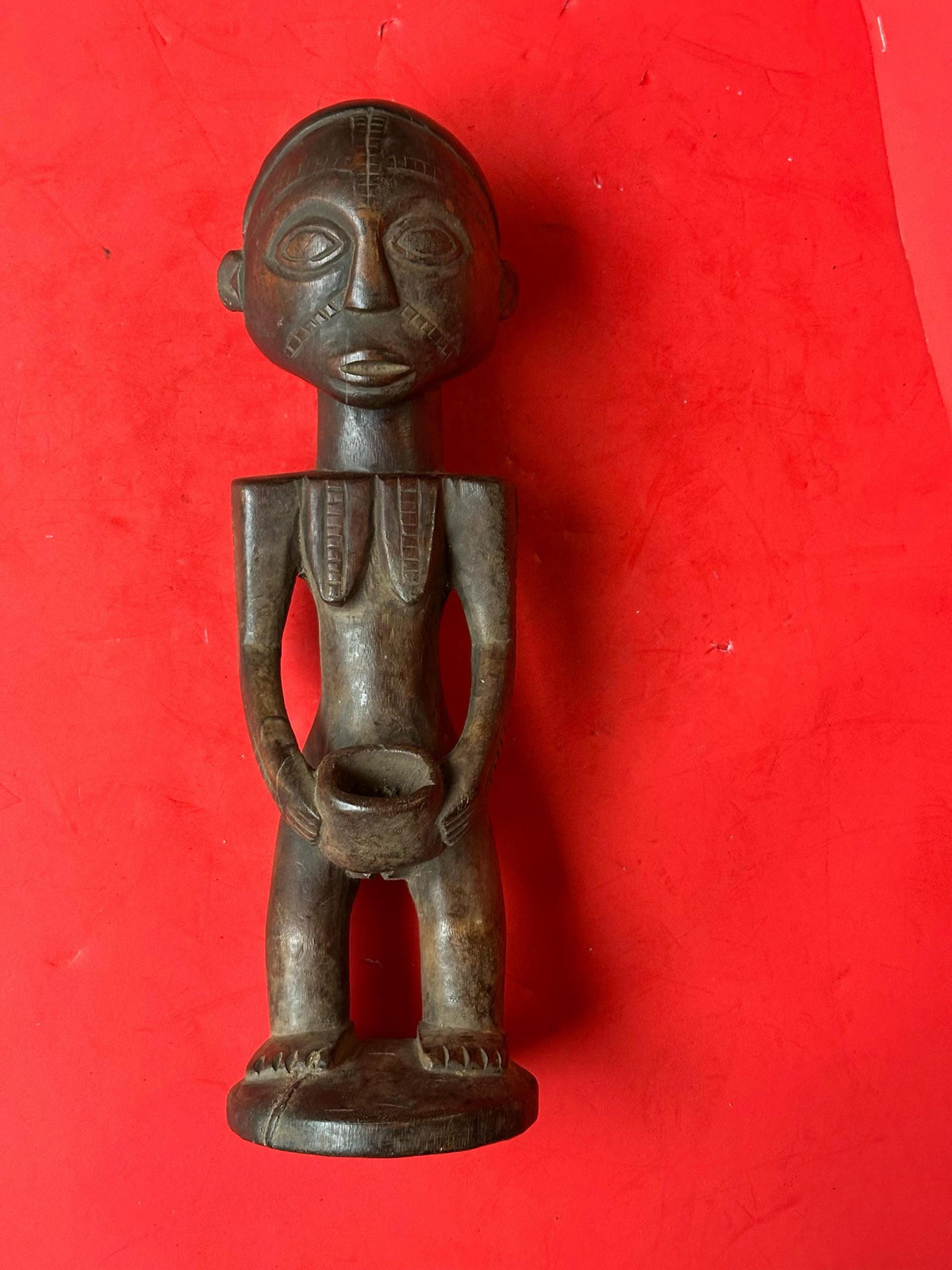 Vintage Tabwa Standing Female Figure Carved Wood DR Congo African Statue 13"