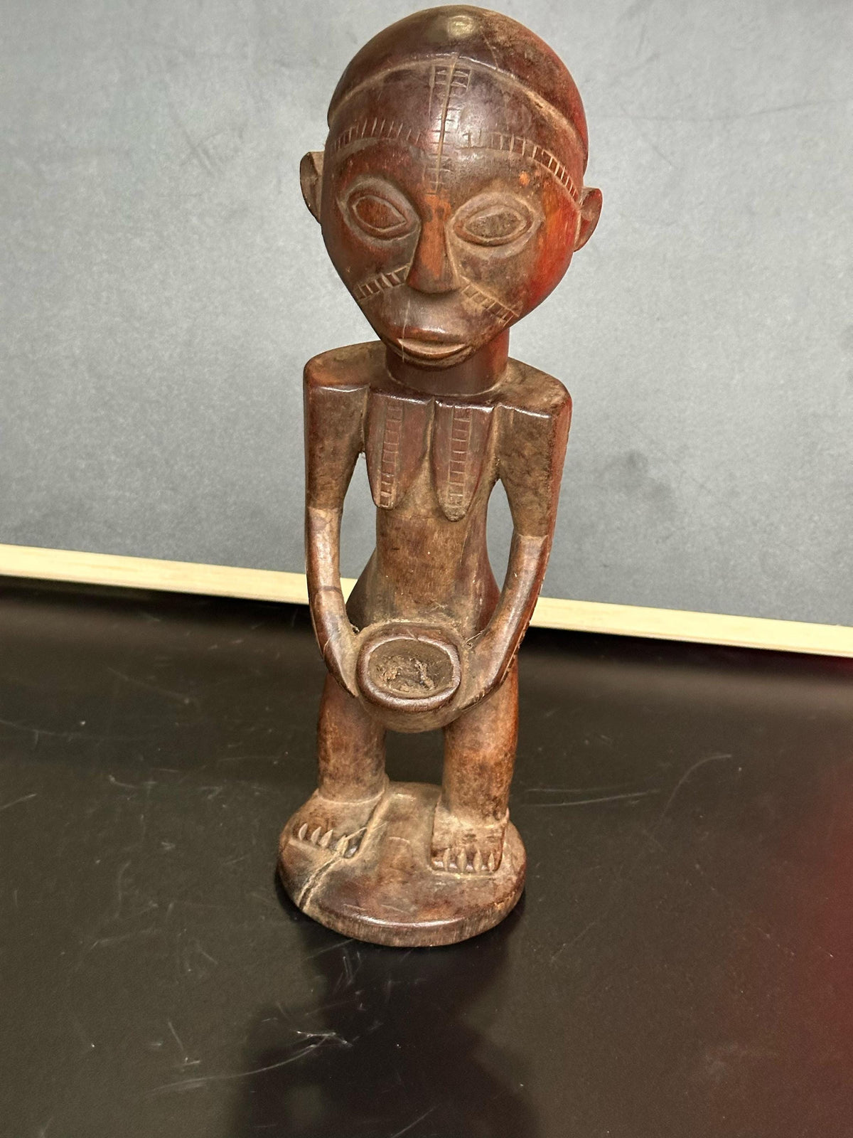 Vintage Tabwa Standing Female Figure Carved Wood DR Congo African Statue 13"