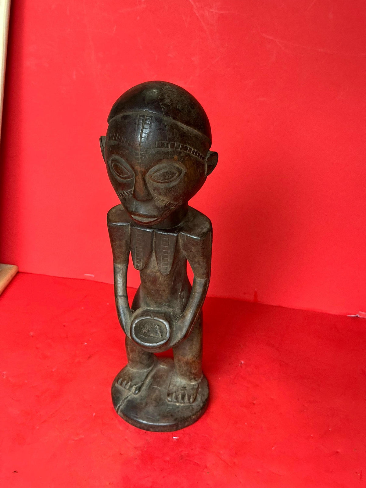 Vintage Tabwa Standing Female Figure Carved Wood DR Congo African Statue 13"