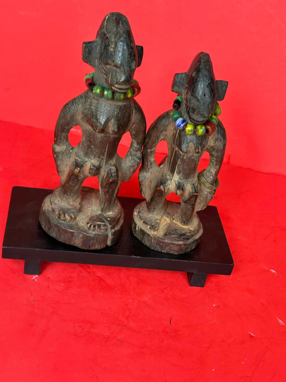 Vintage Yoruba 'Ere Ibeji' Twin Figures - Male & Female Pair on Custom Stand