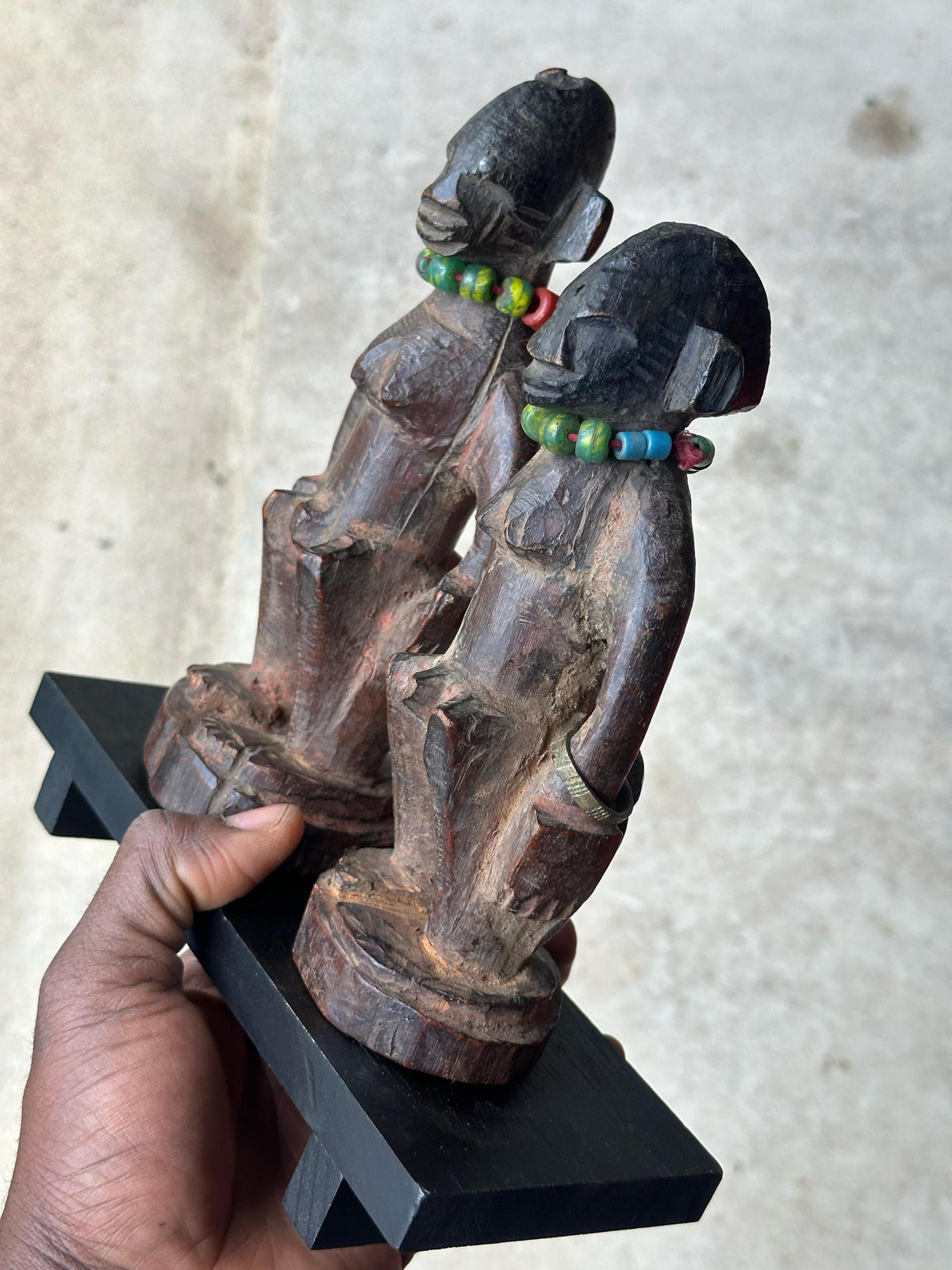 Vintage Yoruba 'Ere Ibeji' Twin Figures - Male & Female Pair on Custom Stand