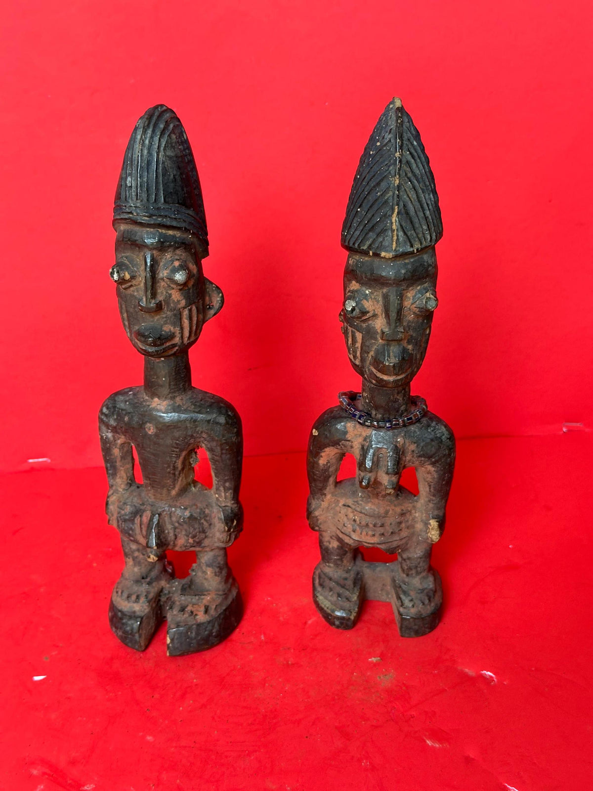 Yoruba Ibeji Twin Figures - 10" Carved Wood Pair | African Tribal Art Decor