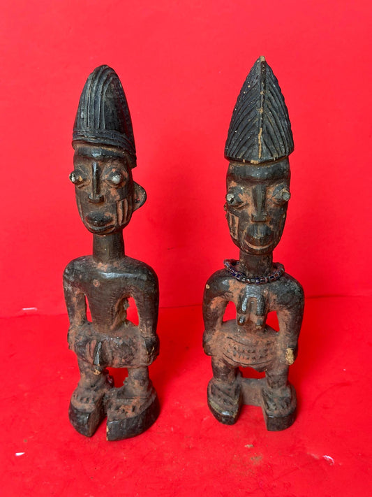 Yoruba Ibeji Twin Figures - 10" Carved Wood Pair | African Tribal Art Decor