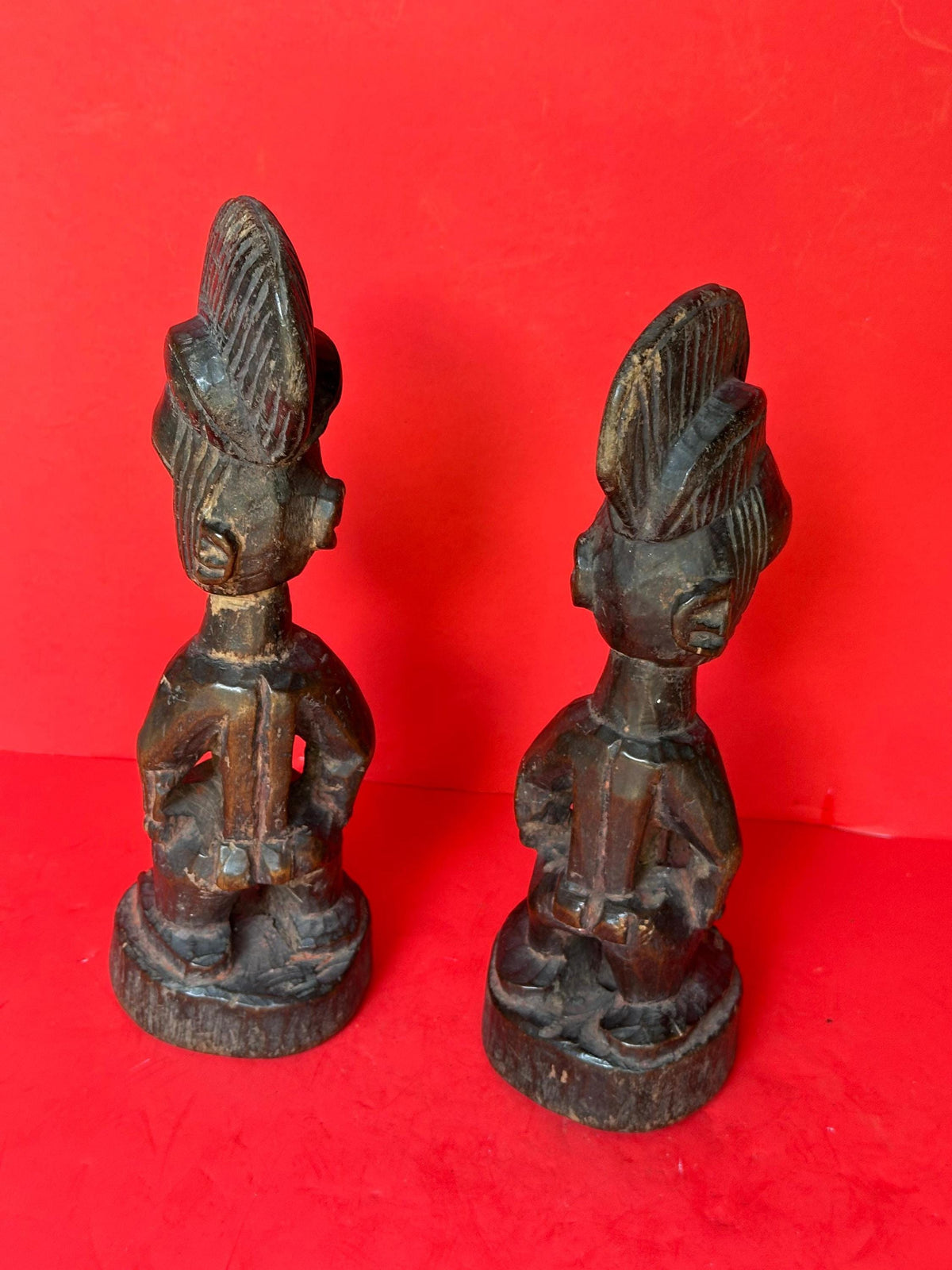 Yoruba Female Ibeji Twin Set - 11" Carved Wood Pair | African Tribal Art Decor