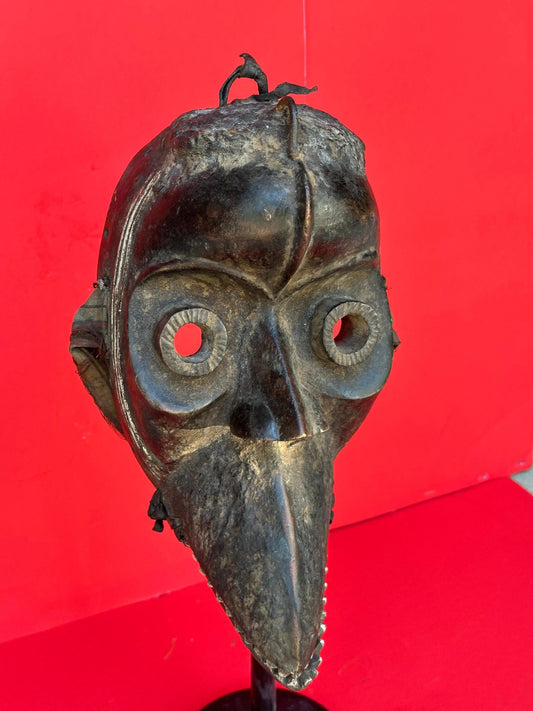 Vintage Dan Mask with Bird-Like Beak - Ceremonial African Art - 12"