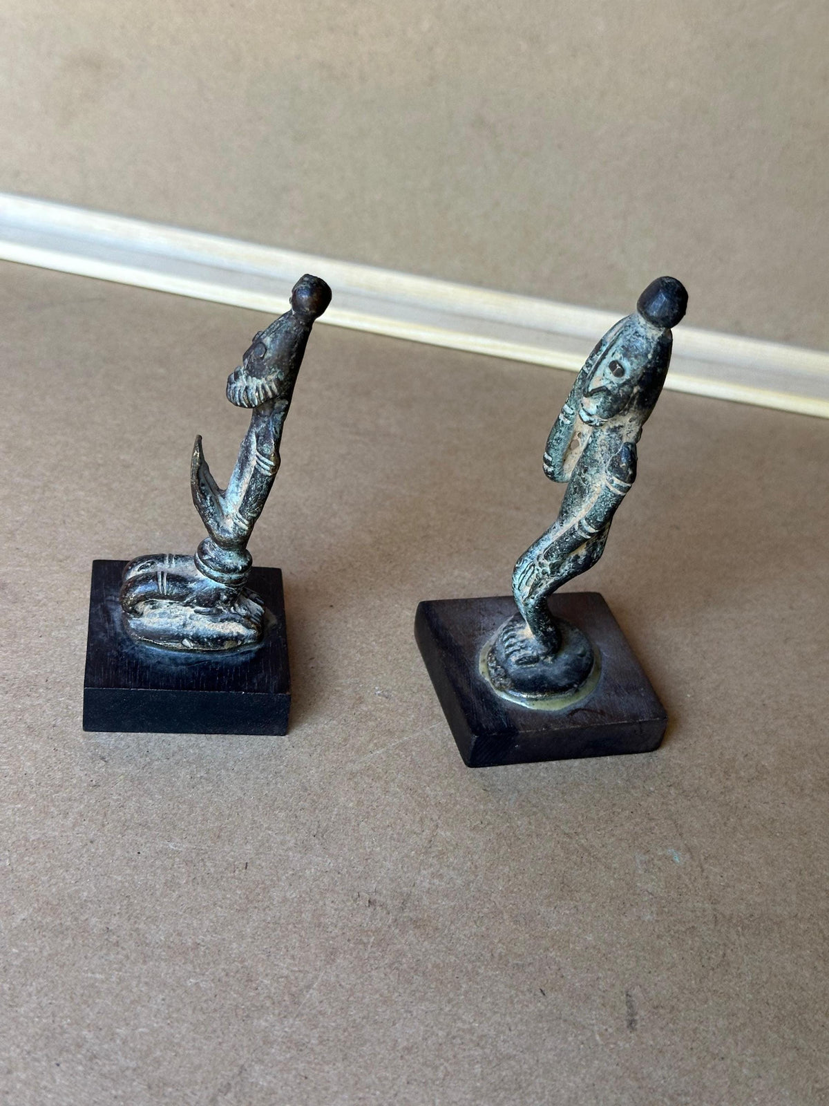 Vintage Dogon Bronze Figures Pair Standing Prostrate Poses Mali African Art