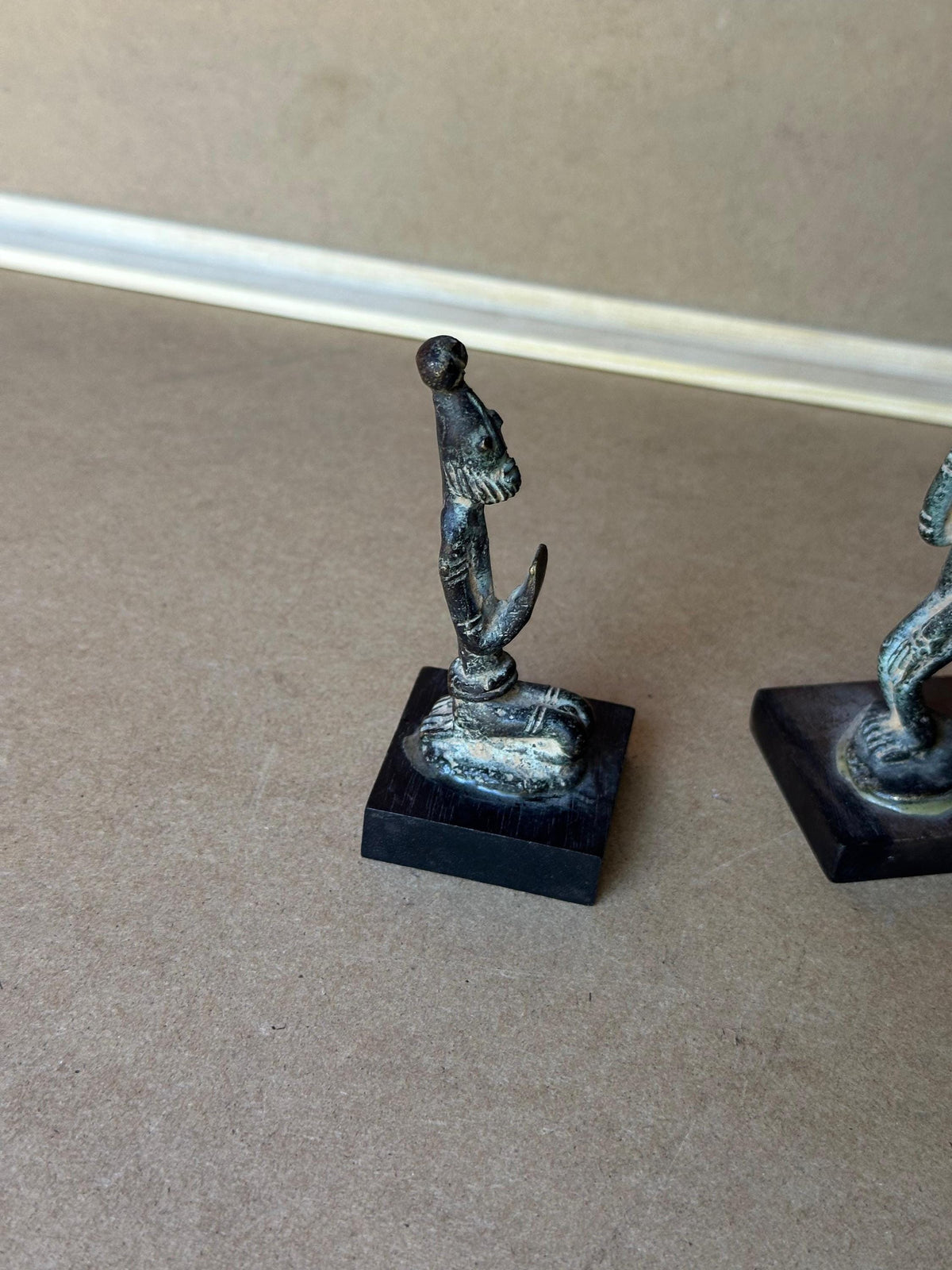 Vintage Dogon Bronze Figures Pair Standing Prostrate Poses Mali African Art