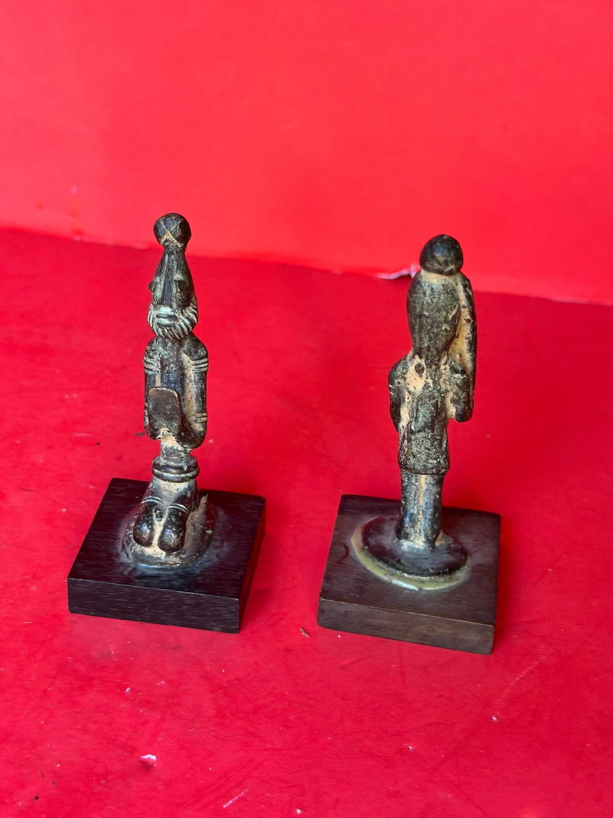 Vintage Dogon Bronze Figures Pair Standing Prostrate Poses Mali African Art