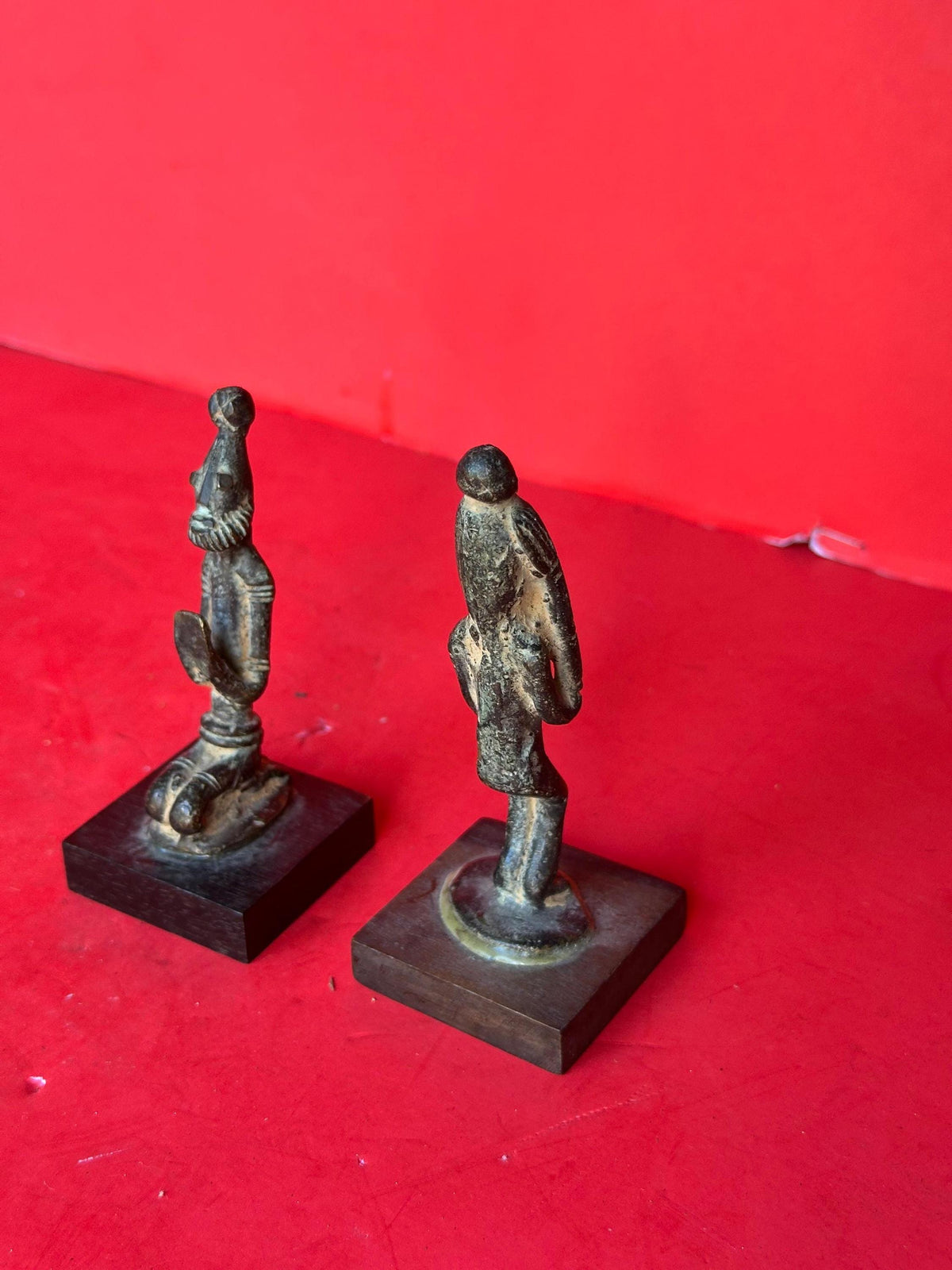 Vintage Dogon Bronze Figures Pair Standing Prostrate Poses Mali African Art