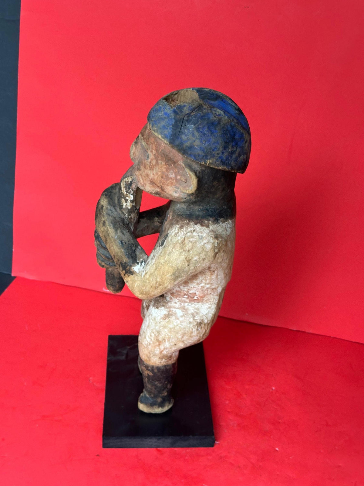 Vintage Urhobo Male Figure Playing a Flute - Nigeria, Niger Delta | African Tribal Art Decor