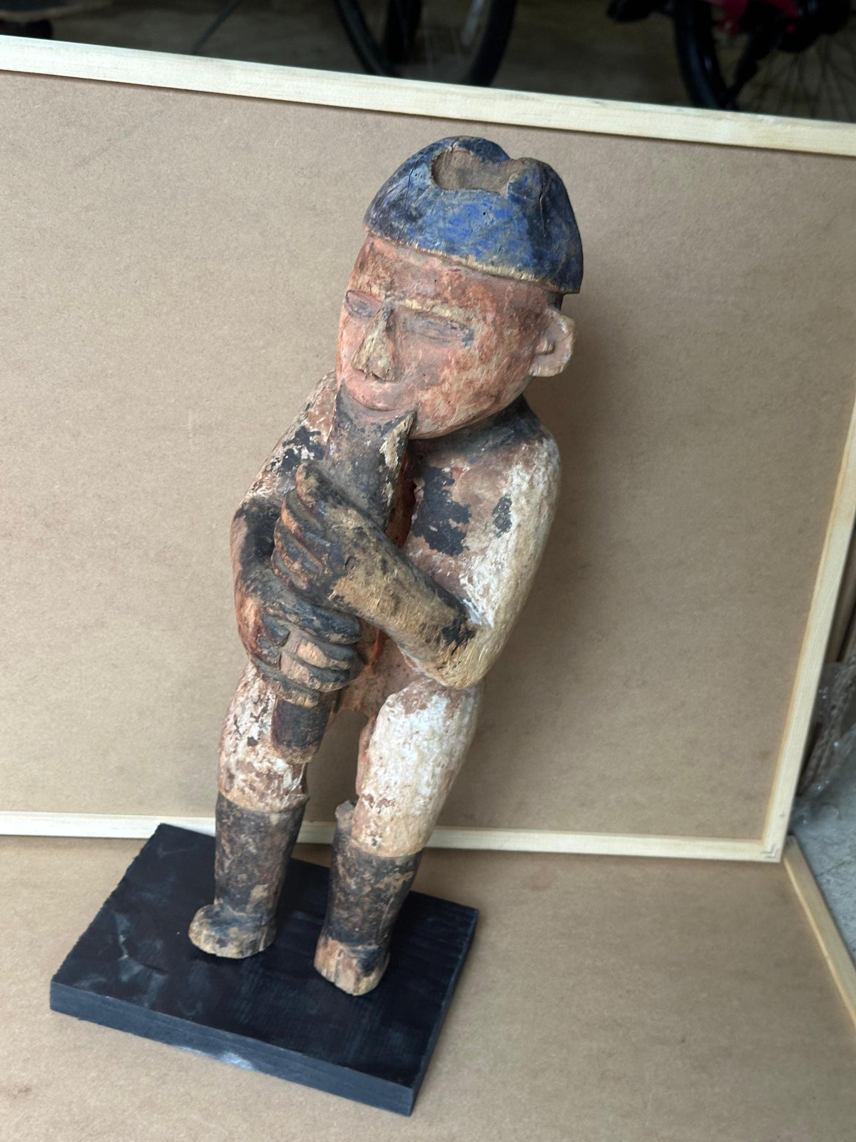Vintage Urhobo Male Figure Playing a Flute - Nigeria, Niger Delta | African Tribal Art Decor