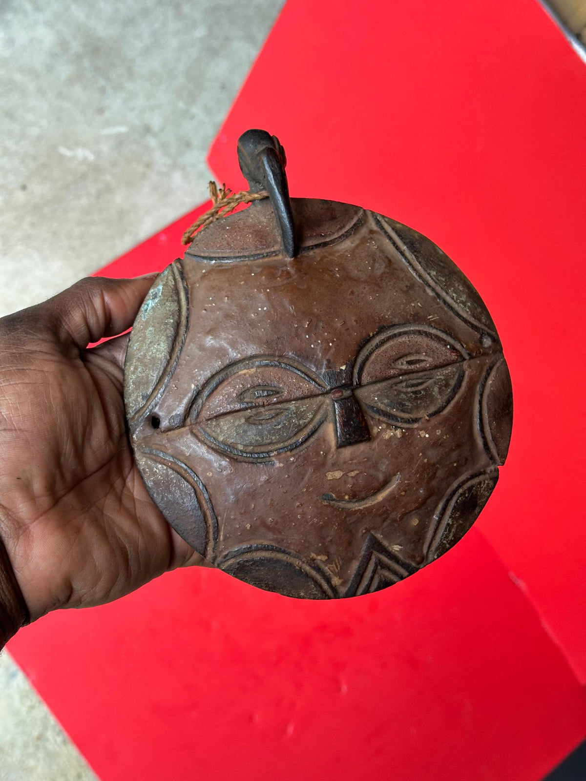 Vintage Teke Flat Face Mask - 8" Circular African Tribal Art (DRC / Congo)