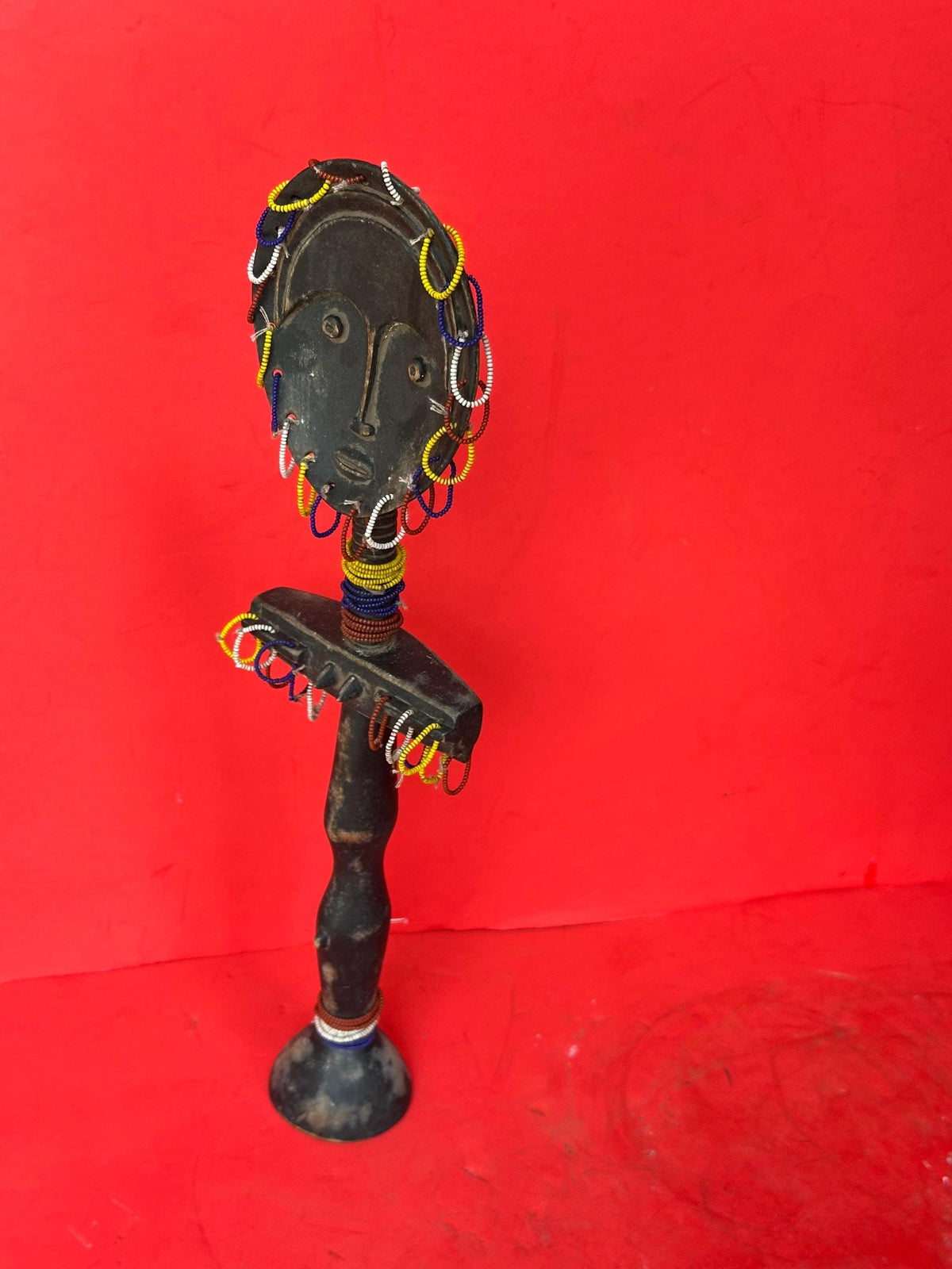 Vintage Ashanti Akuaba Fertility Doll Beaded Carved Wood Ghana African 13.5"