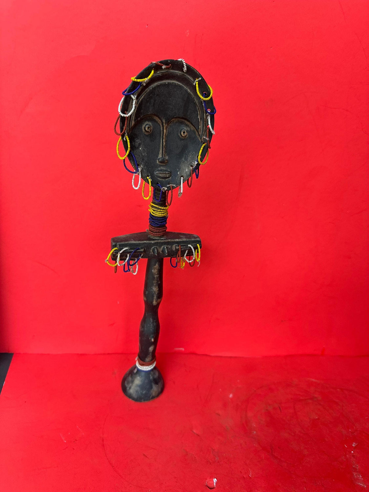 Vintage Ashanti Akuaba Fertility Doll Beaded Carved Wood Ghana African 13.5"
