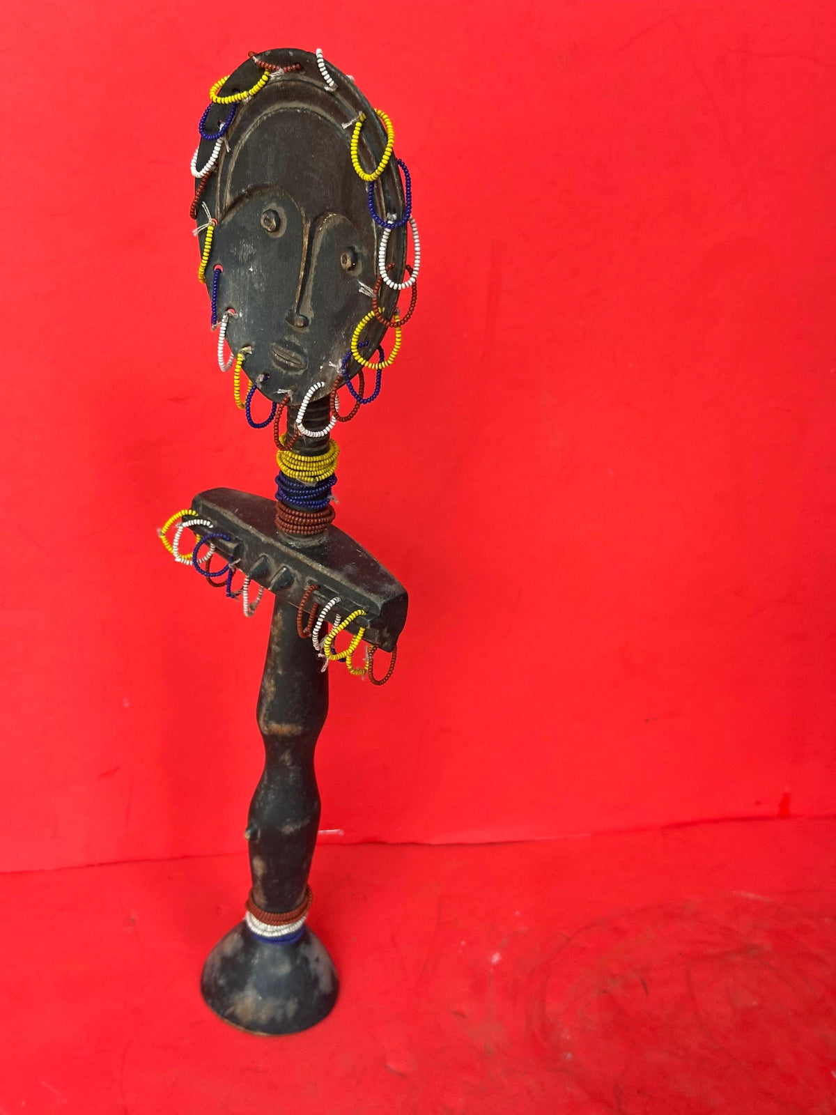 Vintage Ashanti Akuaba Fertility Doll Beaded Carved Wood Ghana African 13.5"