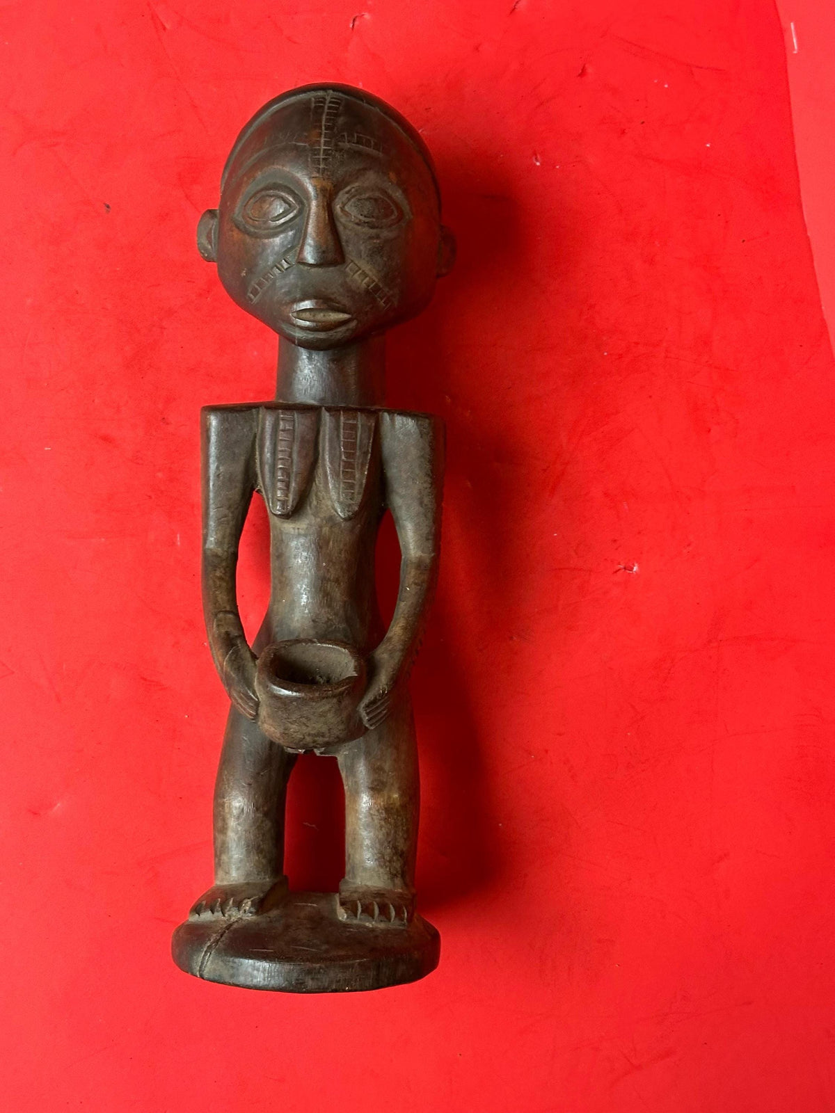 Vintage Tabwa Standing Female Figure Carved Wood DR Congo African Statue 13"