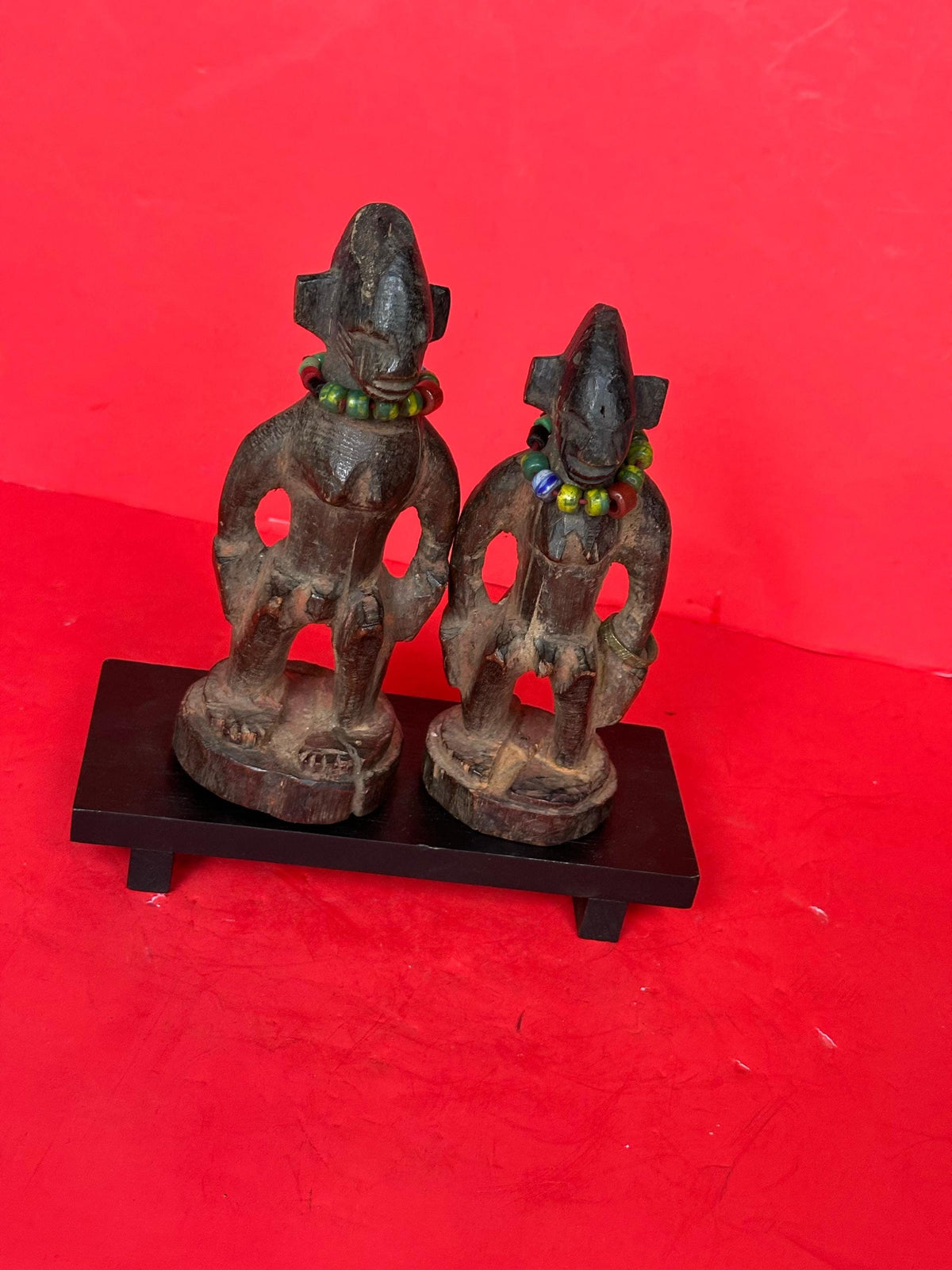 Vintage Yoruba 'Ere Ibeji' Twin Figures - Male & Female Pair on Custom Stand