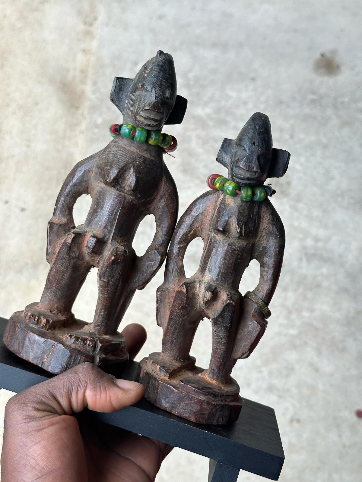 Vintage Yoruba 'Ere Ibeji' Twin Figures - Male & Female Pair on Custom Stand