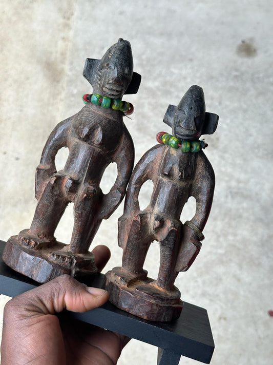 Vintage Yoruba 'Ere Ibeji' Twin Figures - Male & Female Pair on Custom Stand