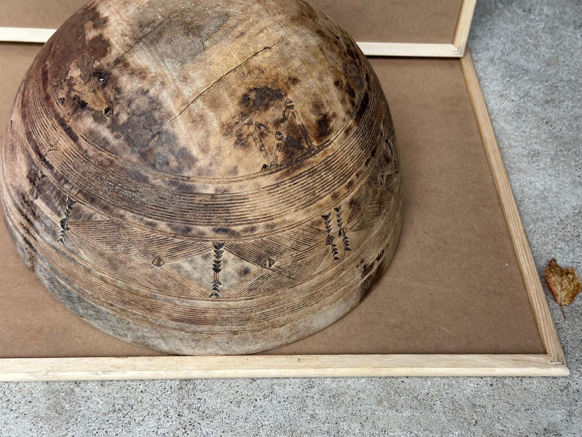 Extra Large Vintage Fulani Calabash Bowl Tummude Indigenous Repairs Gourd