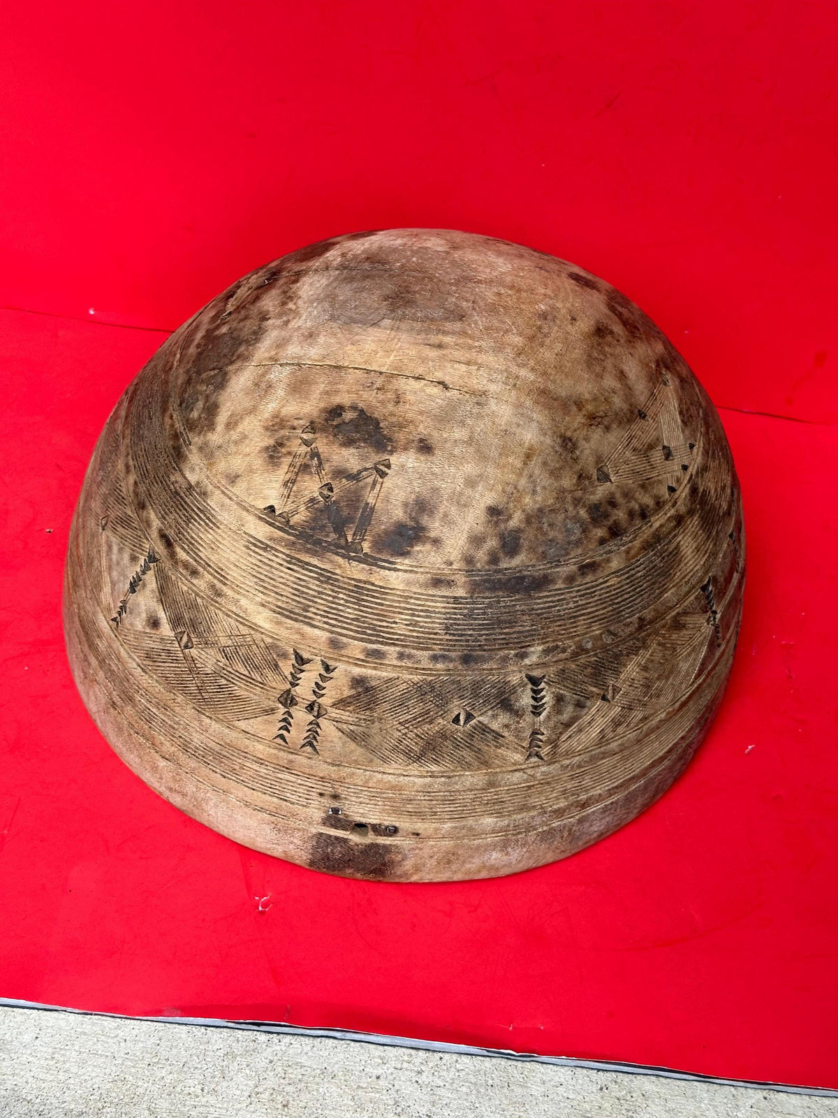 Extra Large Vintage Fulani Calabash Bowl Tummude Indigenous Repairs Gourd