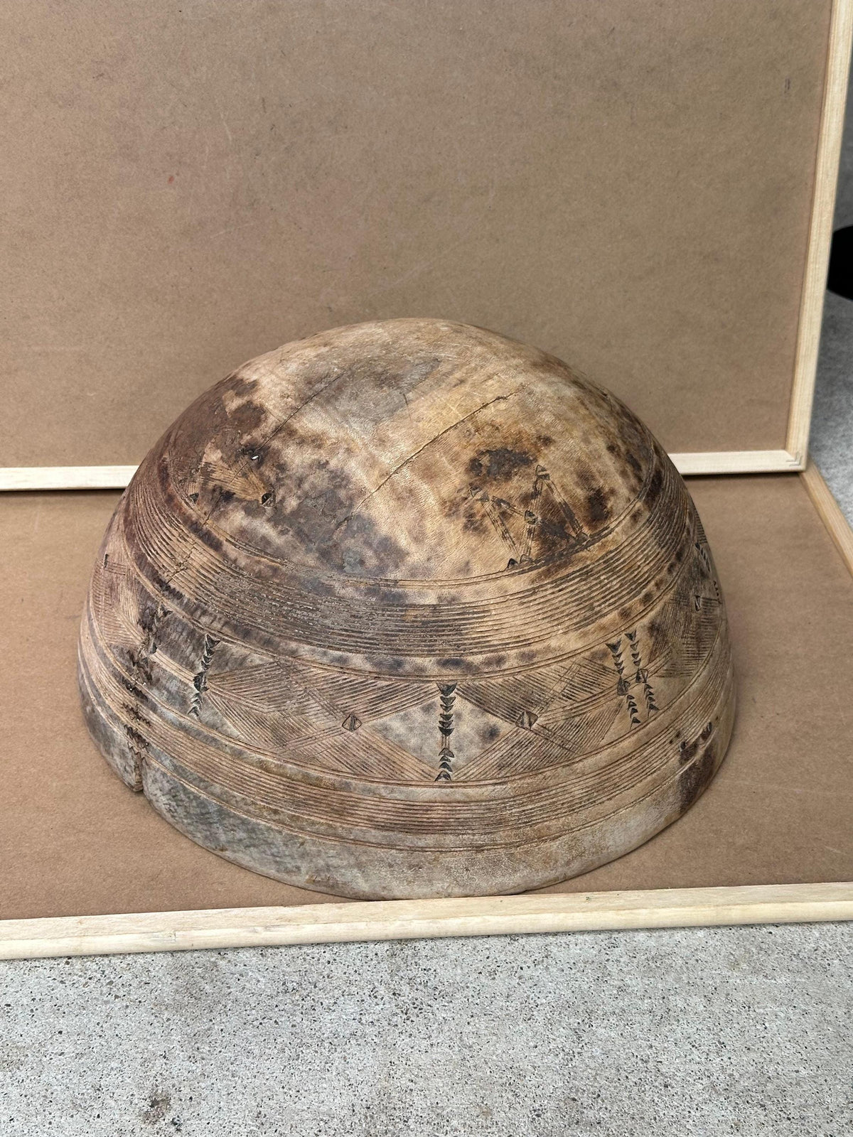 Extra Large Vintage Fulani Calabash Bowl Tummude Indigenous Repairs Gourd