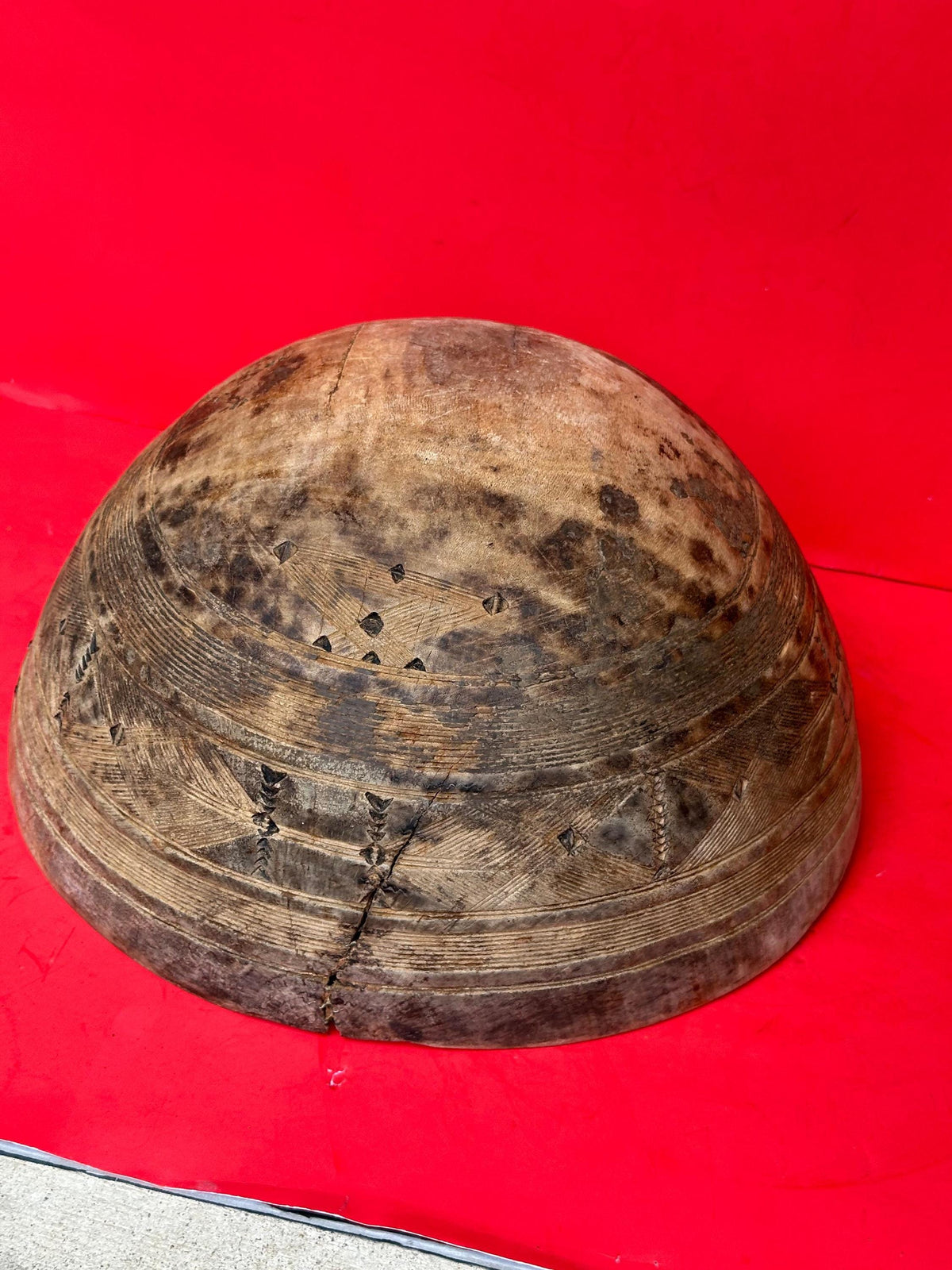 Extra Large Vintage Fulani Calabash Bowl Tummude Indigenous Repairs Gourd