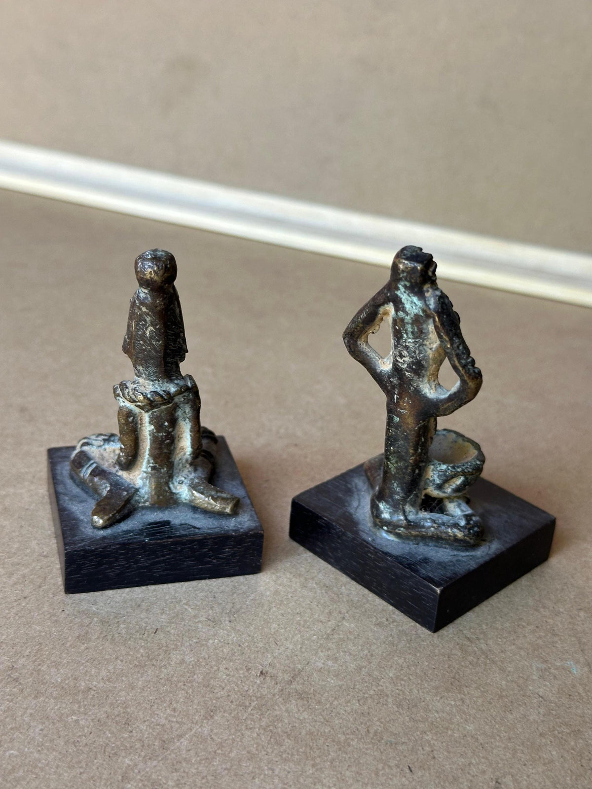 Vintage Dogon Style Bronze Figures Pair Seated Male Female Mali African Art