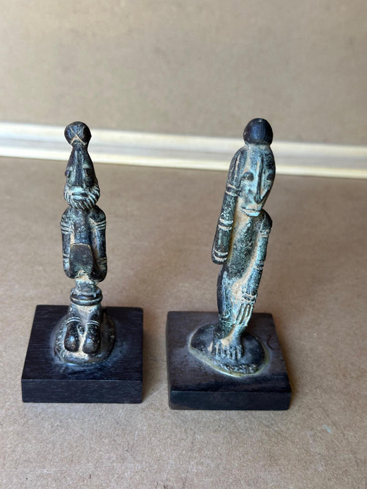 Vintage Dogon Bronze Figures Pair Standing Prostrate Poses Mali African Art