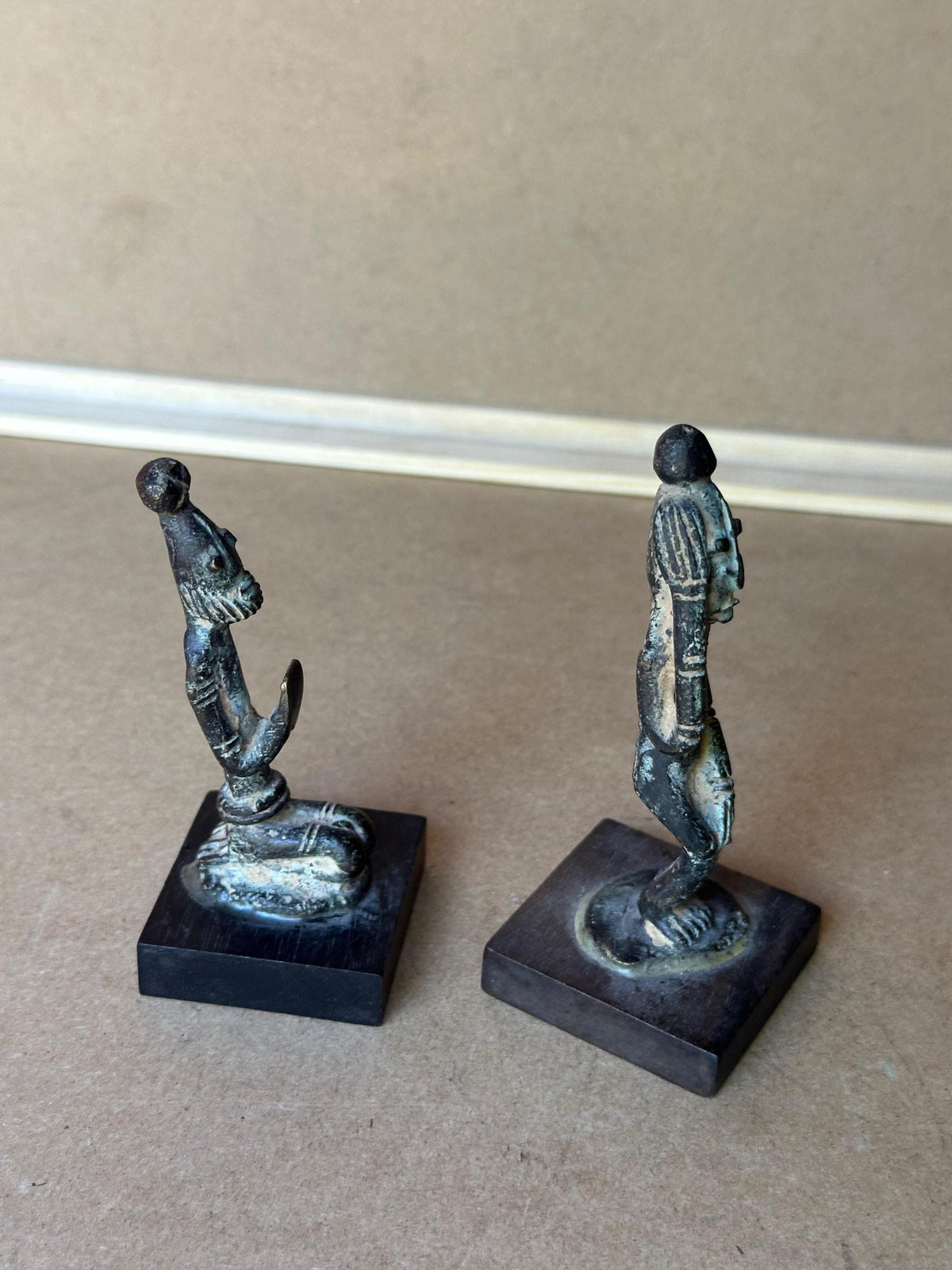 Vintage Dogon Bronze Figures Pair Standing Prostrate Poses Mali African Art