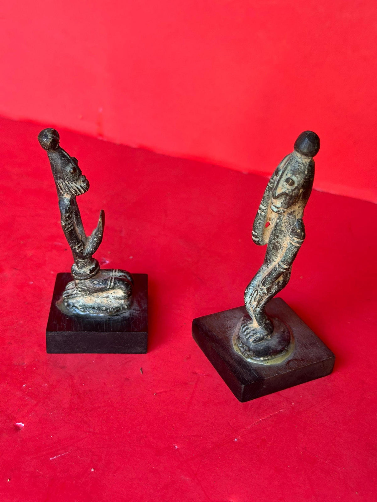 Vintage Dogon Bronze Figures Pair Standing Prostrate Poses Mali African Art