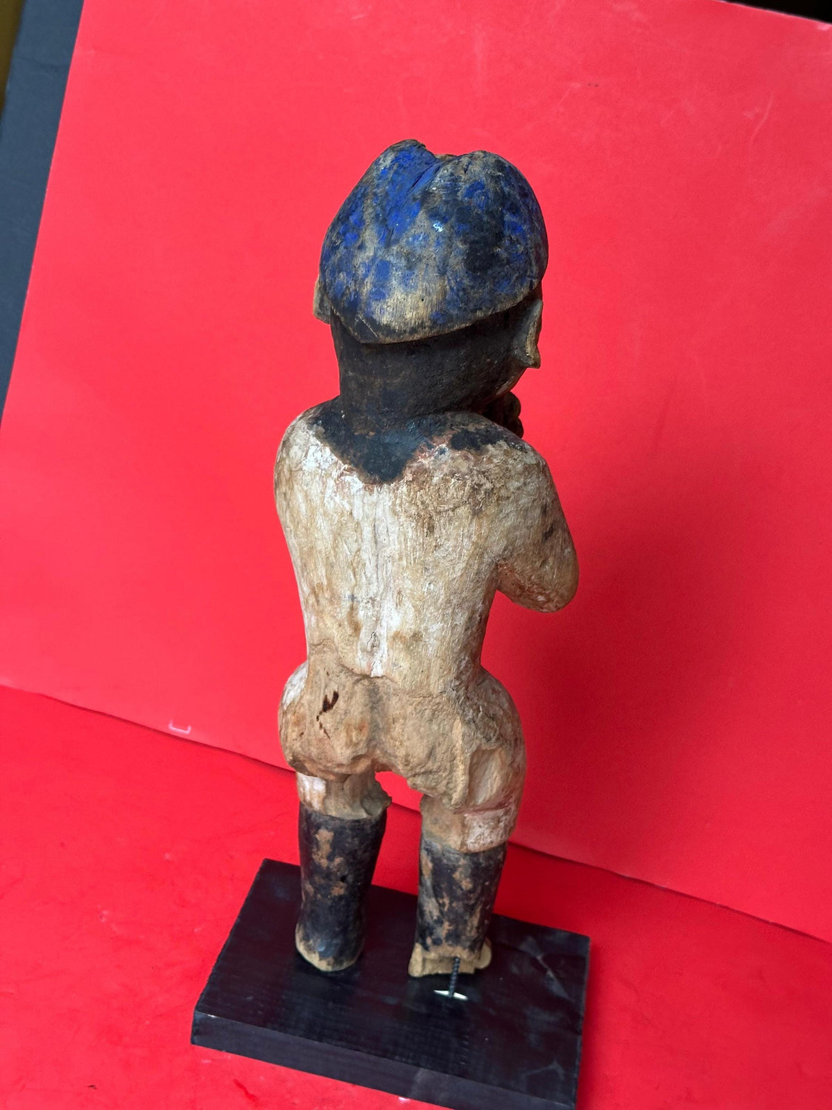 Vintage Urhobo Male Figure Playing a Flute - Nigeria, Niger Delta | African Tribal Art Decor