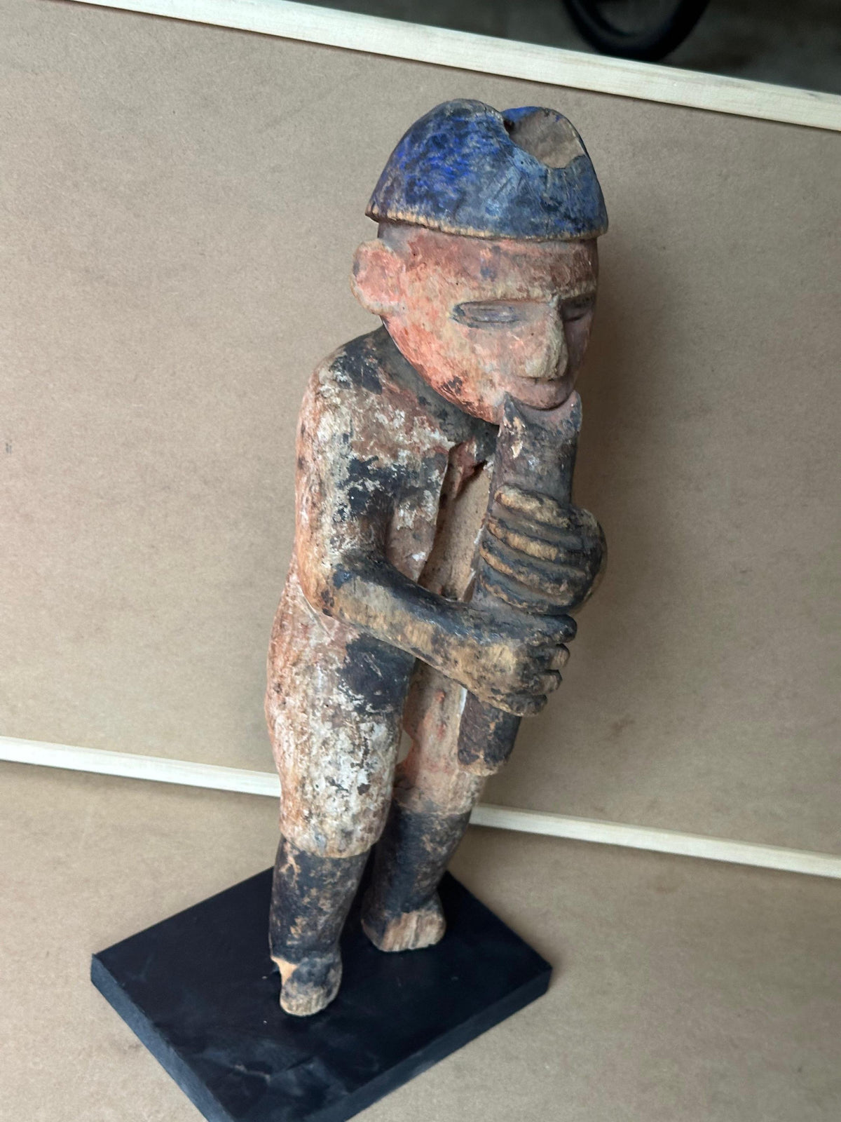 Vintage Urhobo Male Figure Playing a Flute - Nigeria, Niger Delta | African Tribal Art Decor