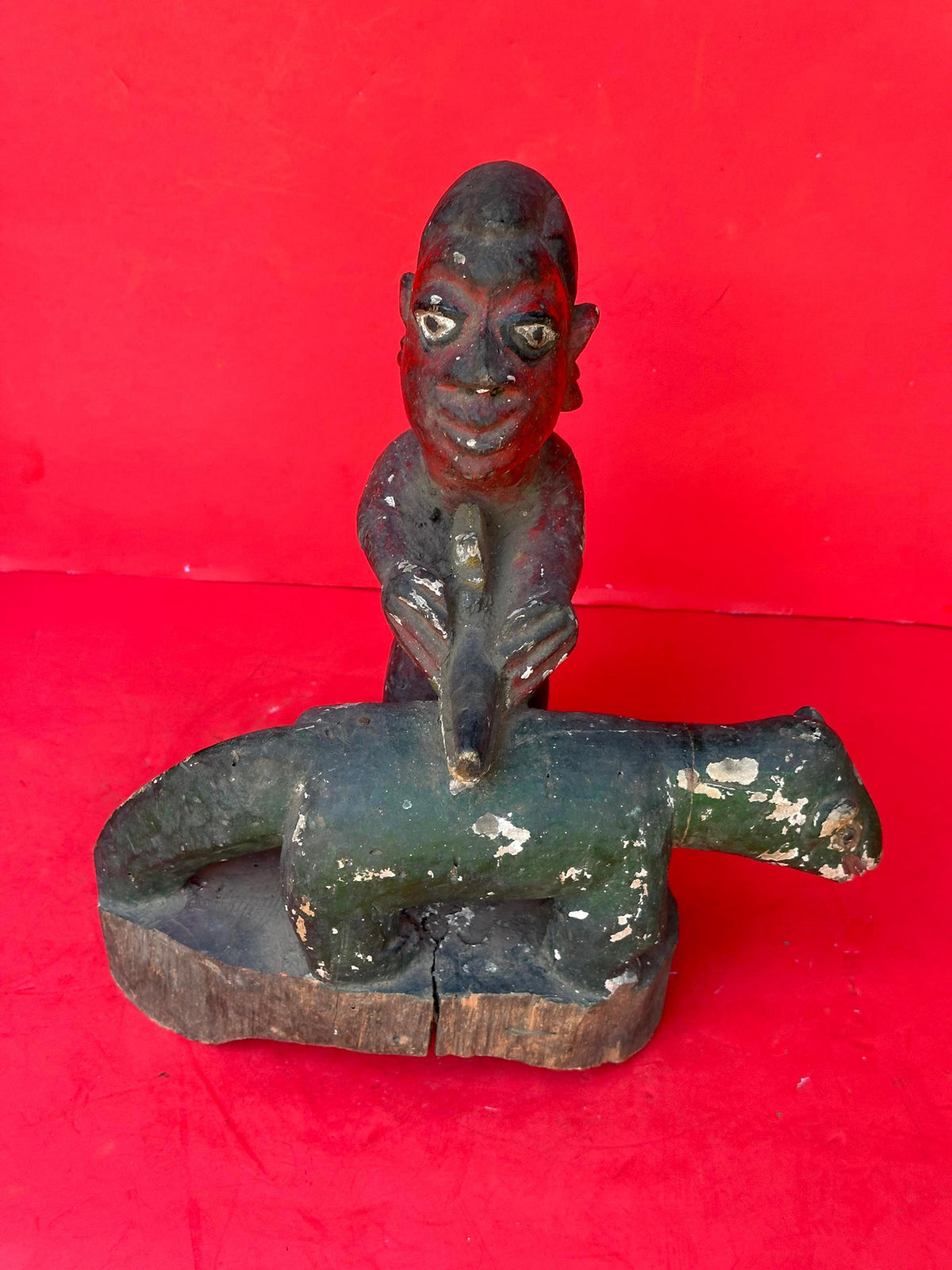 Vintage Yoruba Shrine Sculpture: Man Performing Ritual Sacrifice 12.5"