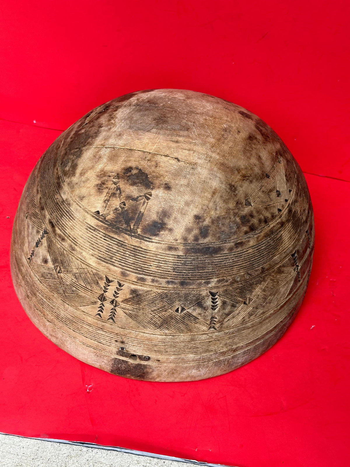 Extra Large Vintage Fulani Calabash Bowl Tummude Indigenous Repairs Gourd