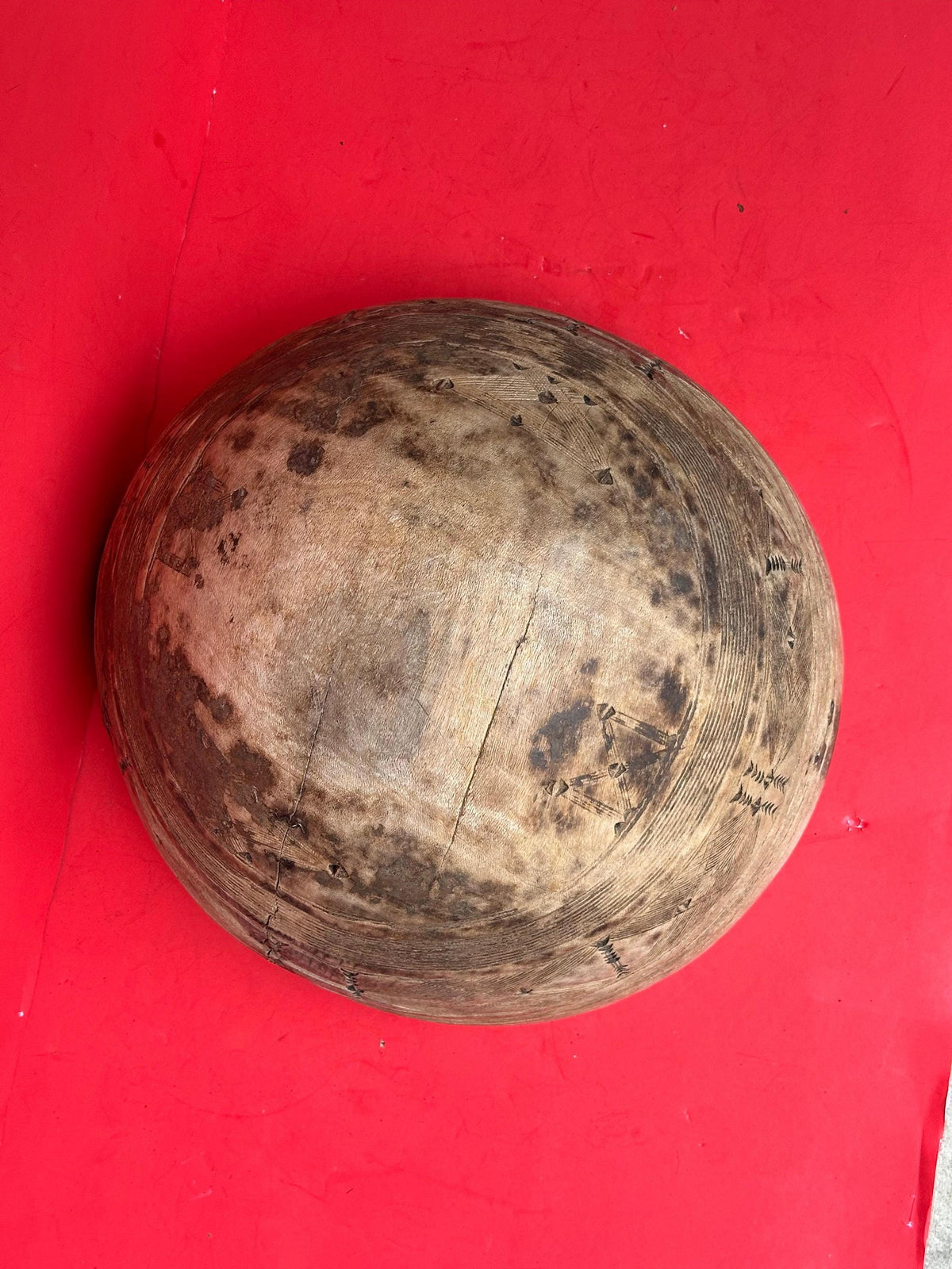 Extra Large Vintage Fulani Calabash Bowl Tummude Indigenous Repairs Gourd