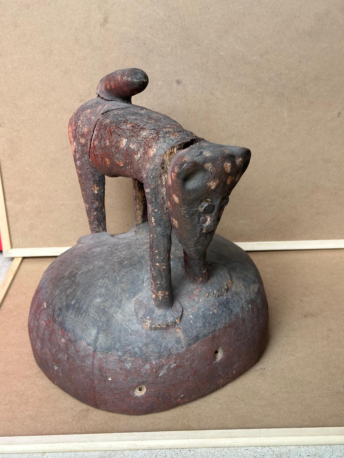 Vintage Yoruba Epa Helmet Mask Leopard Finial Carved Wood Nigeria African Art