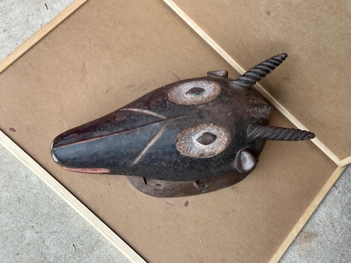 Vintage Igala Ofogoli Antelope Mask Zoomorphic Headpiece Carved Wood 15"