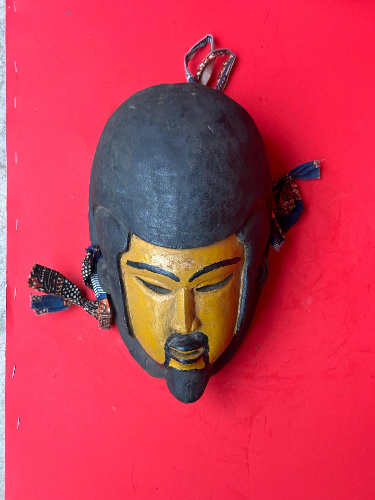 Vintage Yoruba Egungun Mask Ancestral Portrait Black Yellow Carved Wood 13.5"