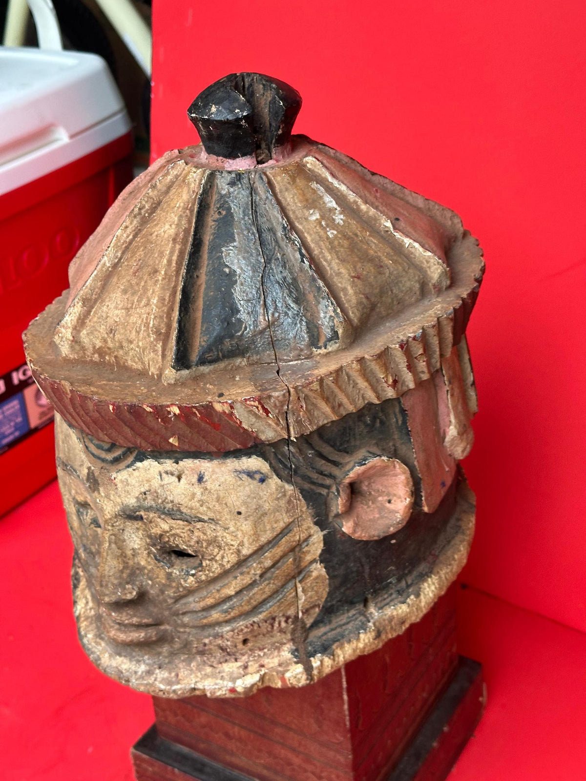 Vintage Igala Helmet Mask Ancestral Portrait Carved Wood Nigeria African 10"