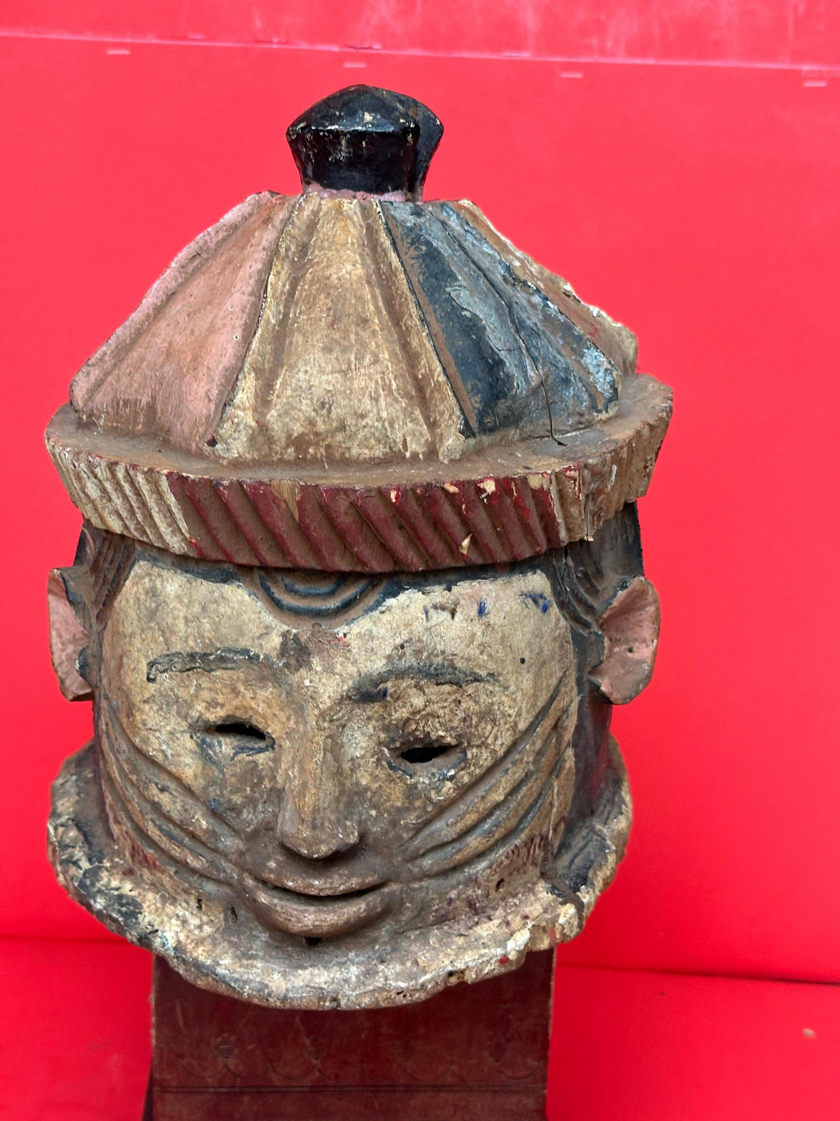 Vintage Igala Helmet Mask Ancestral Portrait Carved Wood Nigeria African 10"