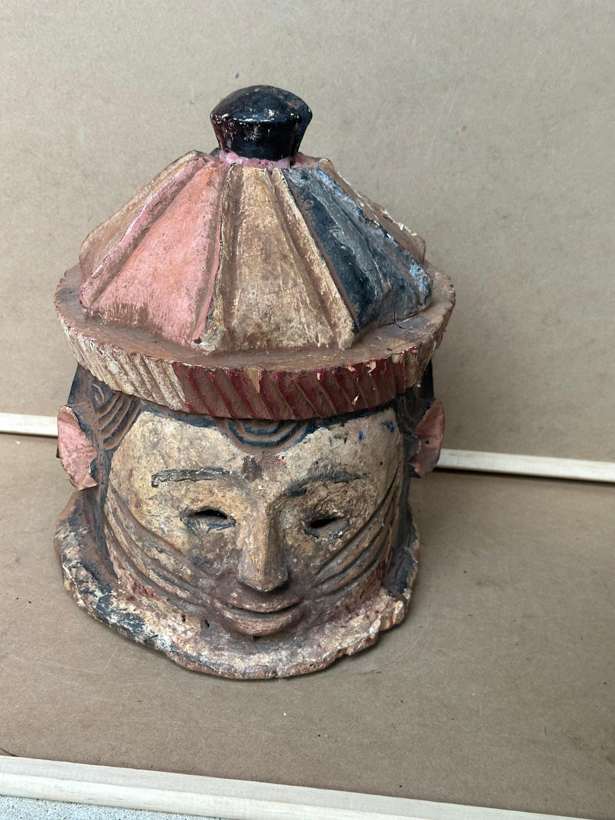 Vintage Igala Helmet Mask Ancestral Portrait Carved Wood Nigeria African 10"