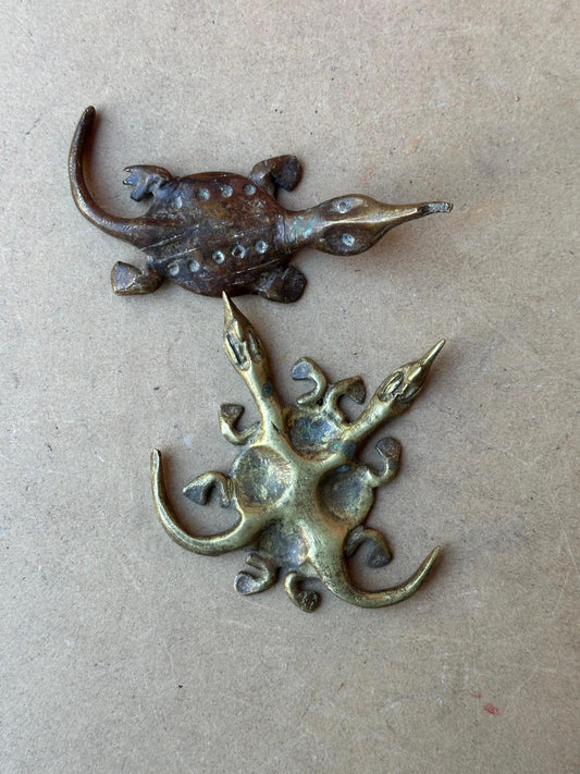 Vintage Akan Ashanti Brass Gold Weights Lot of 2 Ghana Lost Wax Cast 4.5"