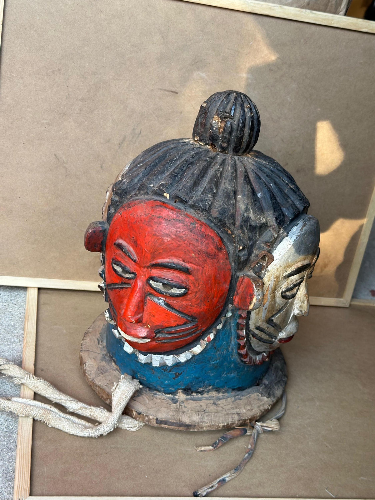 Vintage Igala Egu Four Faced Helmet Mask Odumado Carved Wood Nigeria African