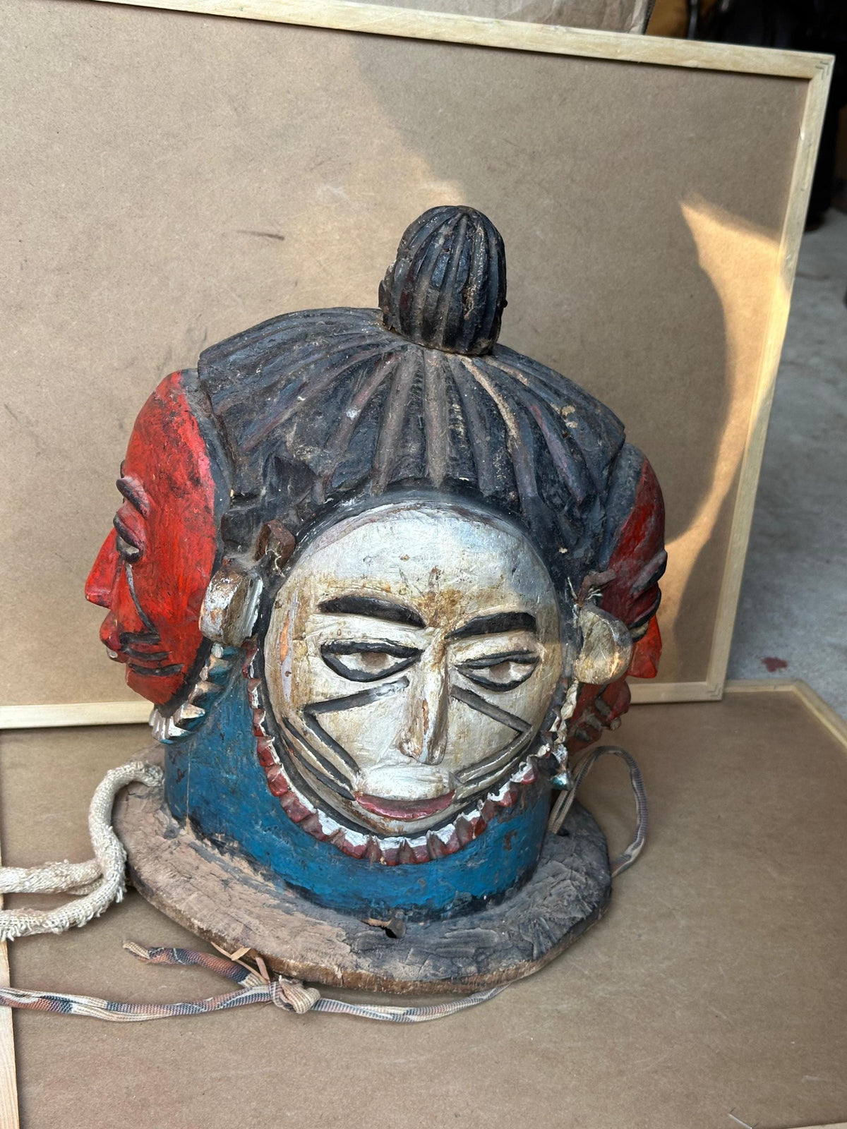 Vintage Igala Egu Four Faced Helmet Mask Odumado Carved Wood Nigeria African