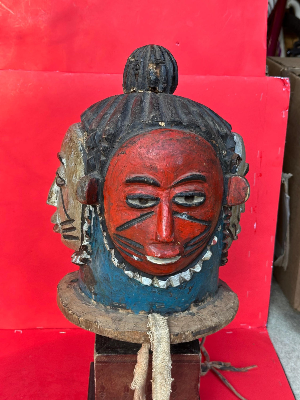 Vintage Igala Egu Four Faced Helmet Mask Odumado Carved Wood Nigeria African