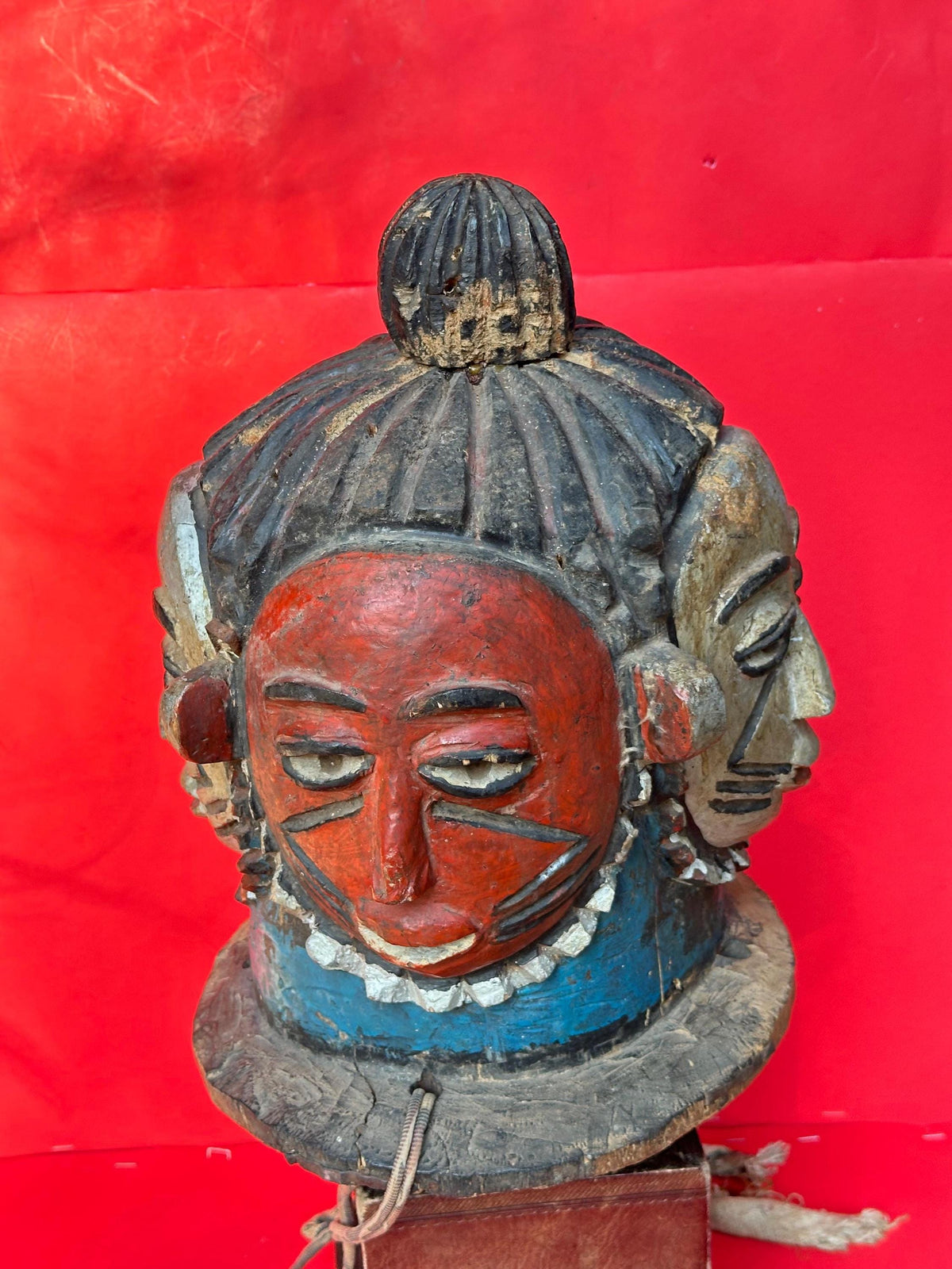 Vintage Igala Egu Four Faced Helmet Mask Odumado Carved Wood Nigeria African