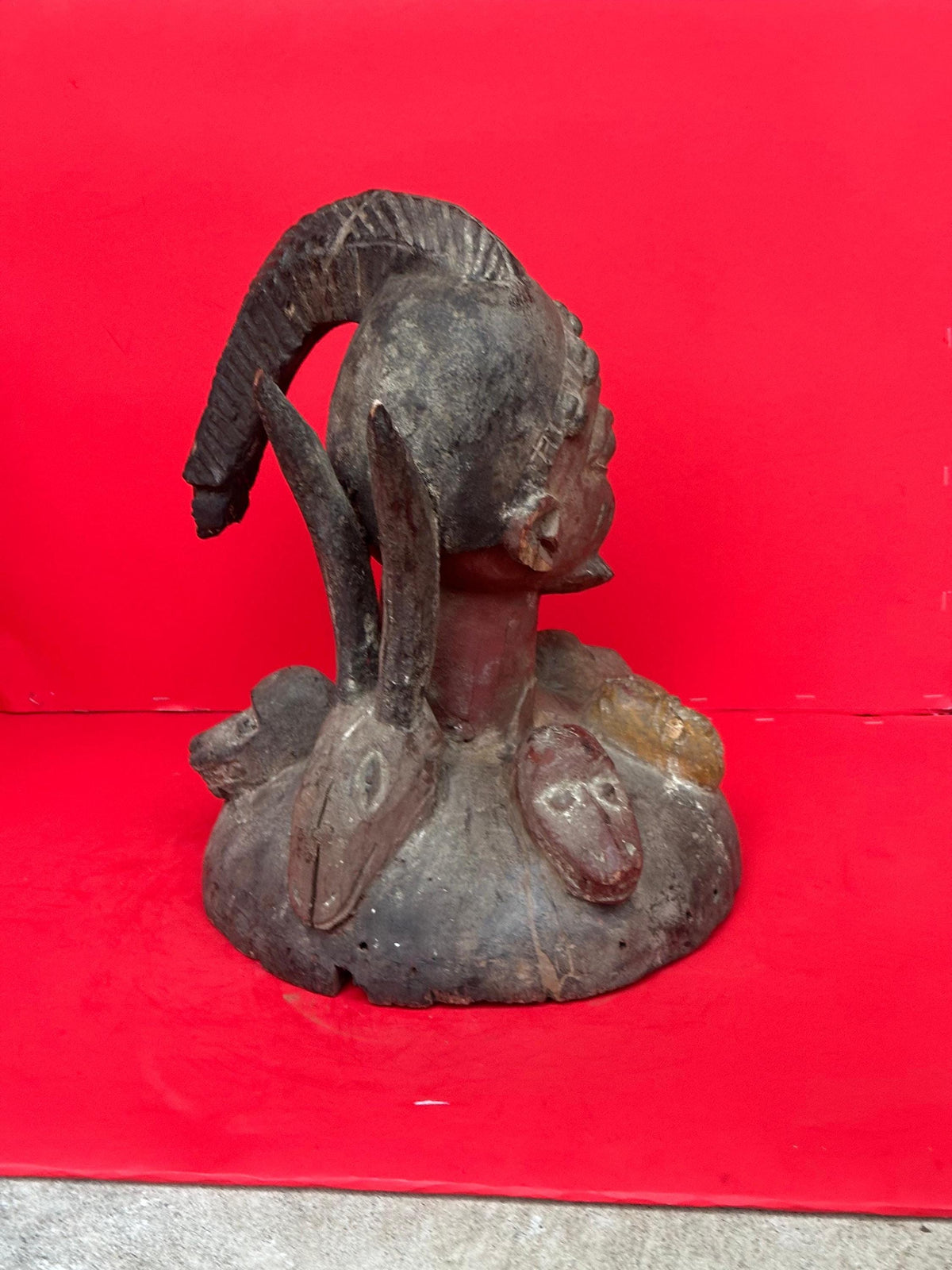 Vintage Yoruba Egungun Headdress Plateau Ancestor Mask Carved Wood Nigeria 16"