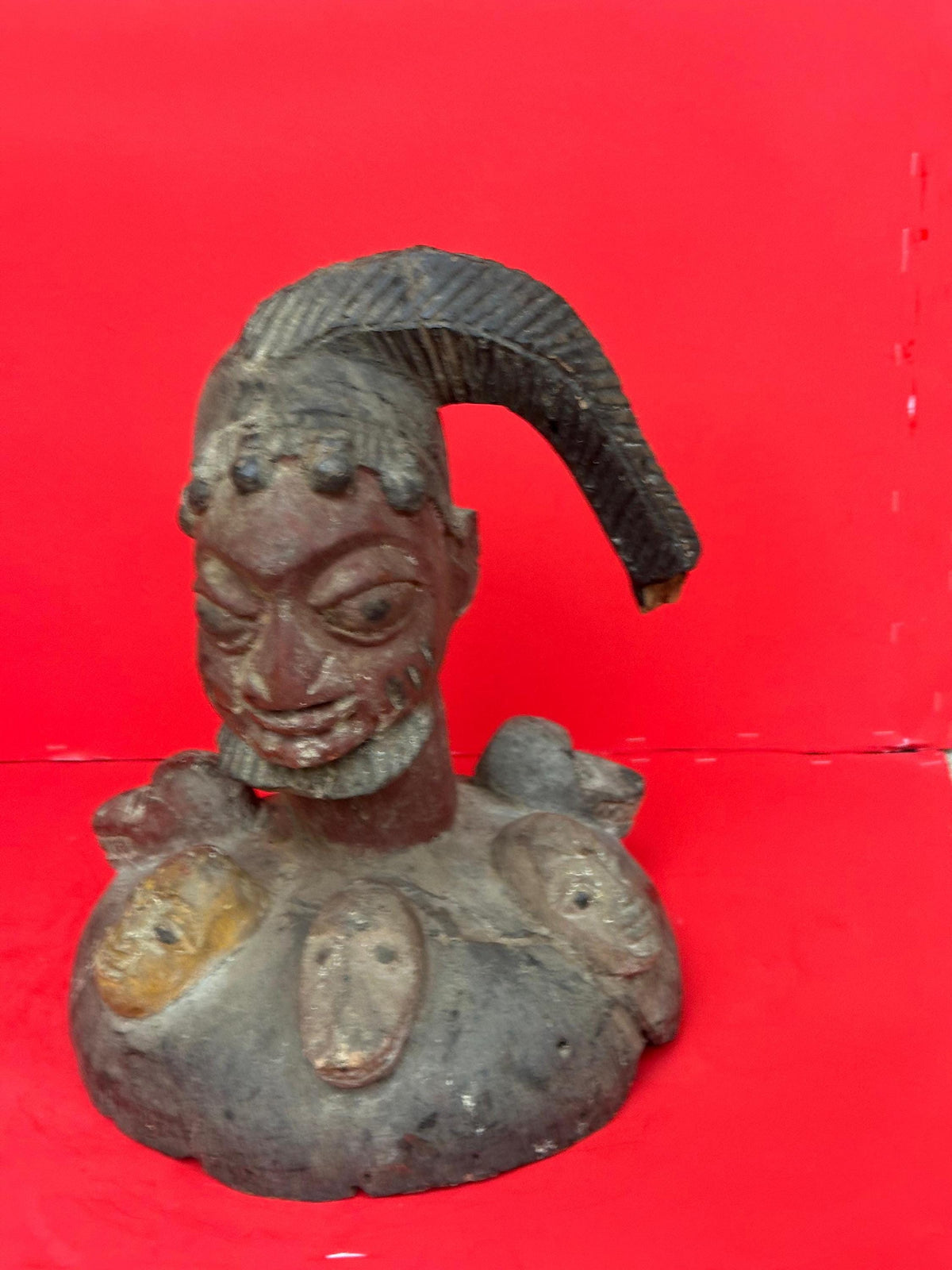Vintage Yoruba Egungun Headdress Plateau Ancestor Mask Carved Wood Nigeria 16"